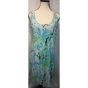 Lilly‎ Pulitzer Sleeveless Resort Dress Coral Reef Print Aqua Blue Green Sz Med